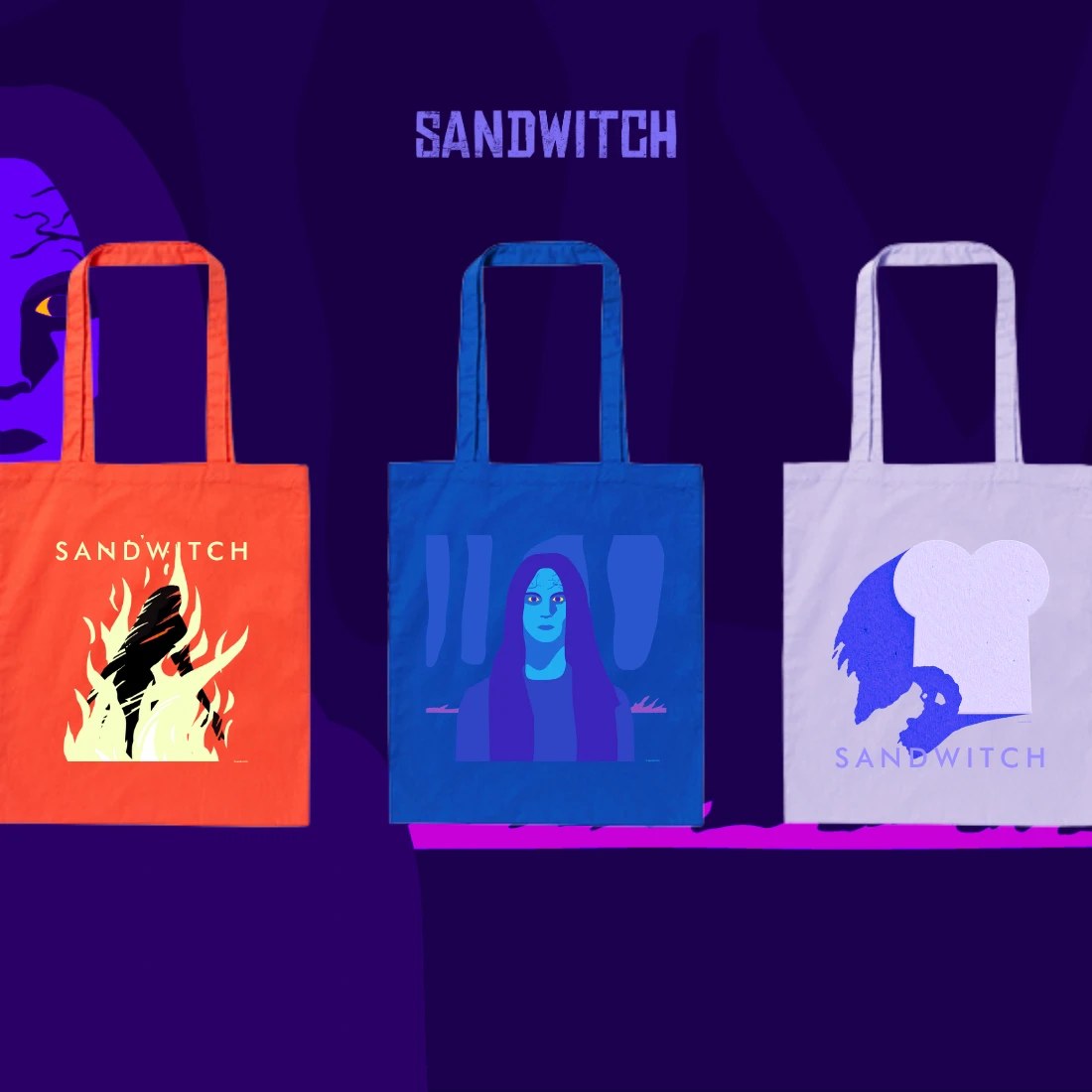 SANDWITCH トートバッグ coral・blue・purple